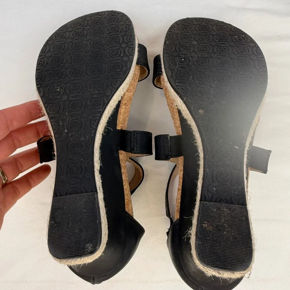Adrienne Vittadini Thurston Black Strappy Espadrille Wedge Sandals Womens 7.5M